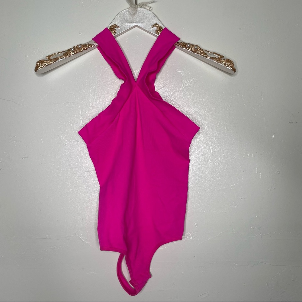 HOT PINK HALTER TOP BODY SHAPING WAIST SHRINKING BODYSUIT SZ XS/S